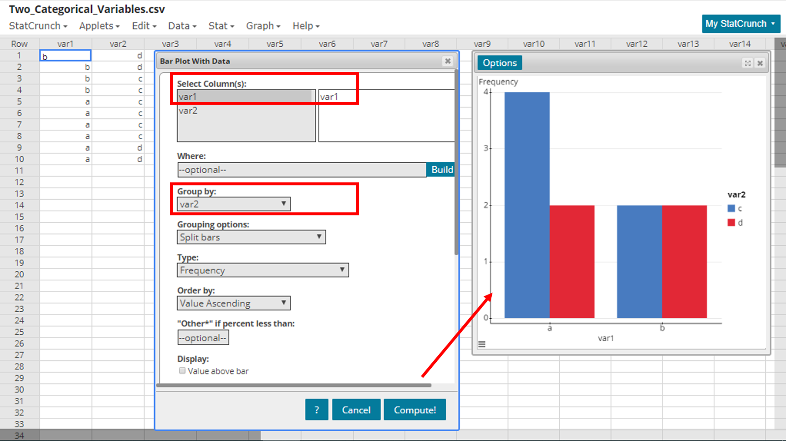 Creating split and stacked bar plots